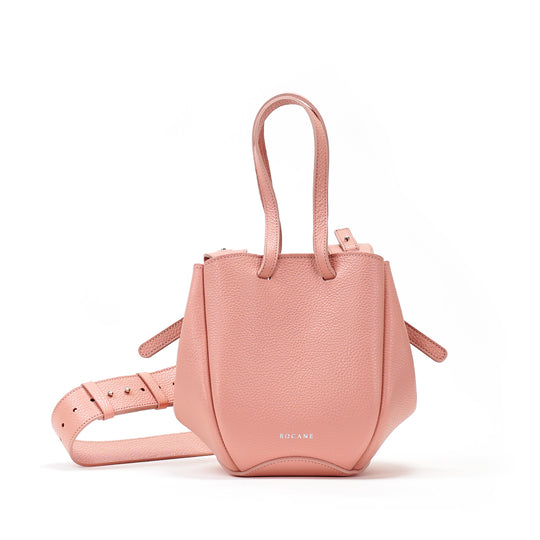 Mini Pétale Bag, Textured Leather, Rose Poudré, with Wide Crossbody Strap & Extras