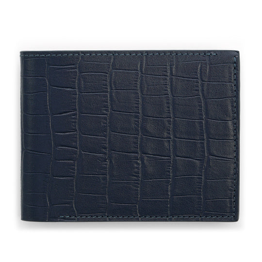 Slim Crocodile Print Leather Wallet in Cognac Brown