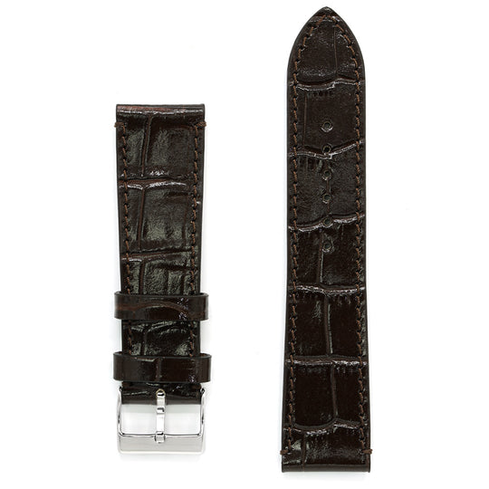 Leather Strap, Coffee Brown Crocodile Grain, Medium Length