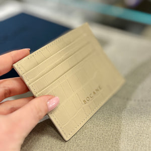 Printed Leather Card Holder, Matte Beige