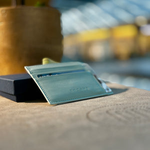 Full Grain Leather Wallet, Extra Slim, Blue Aqua