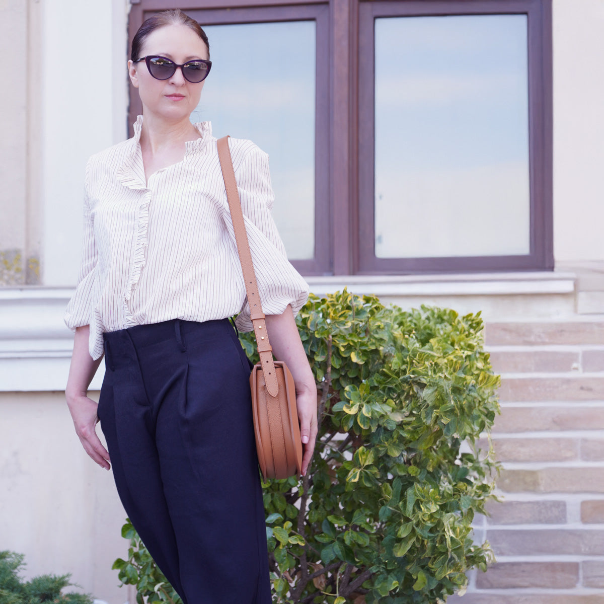 Maxi Demoiselle Bag, Textured Leather, Caramel