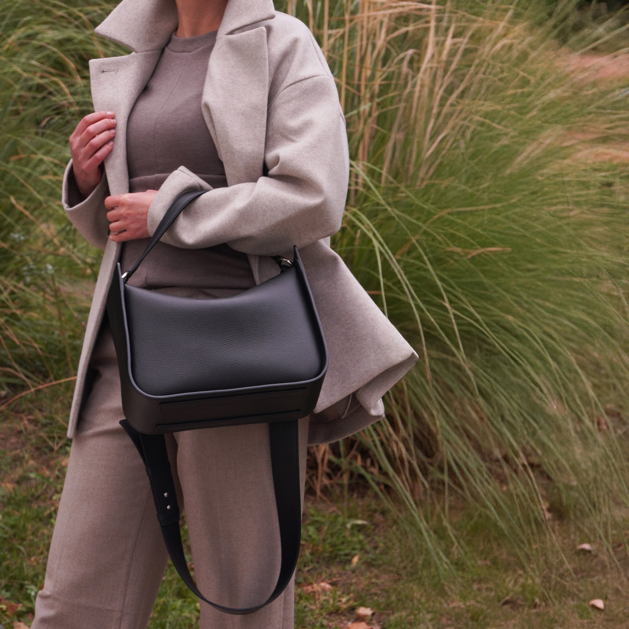 Toujours Maxi Bag, Textured Leather, Black &amp; Red Accents