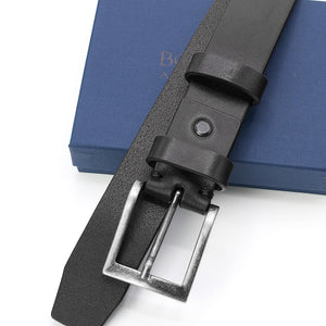 Black Italian Leather belt, Casual Model