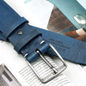 Italian Leather belt, Full-Grain Blue, for Jeans