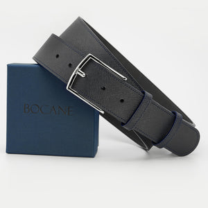 Elegant Italian Leather Belt, Black with Dark Chrome Buckle