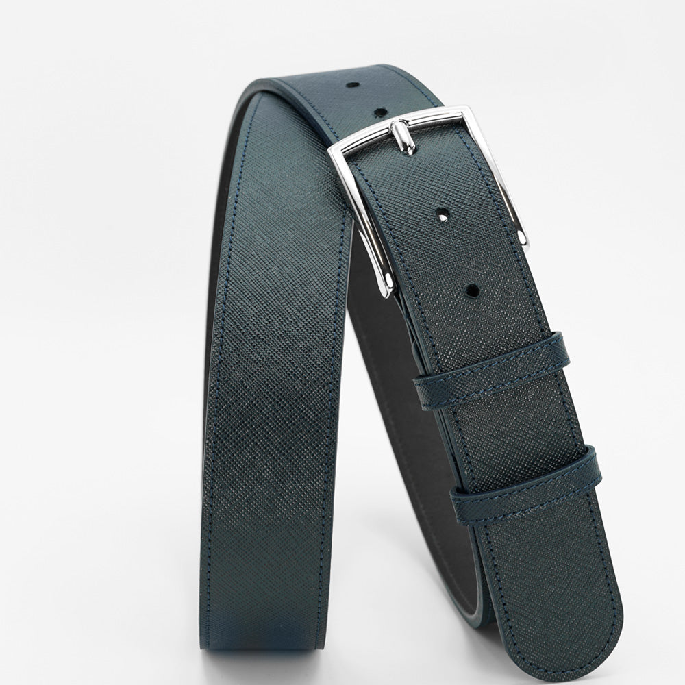 Elegant Italian Leather Belt, Black with Dark Chrome Buckle