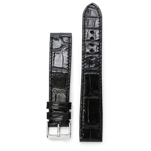 Black Alligator Leather Watch Strap with Rectangular Scales, Hand Stitched