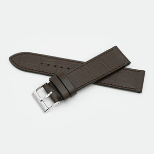 Leather Watch Strap, Crocodile Print, Brown Matte