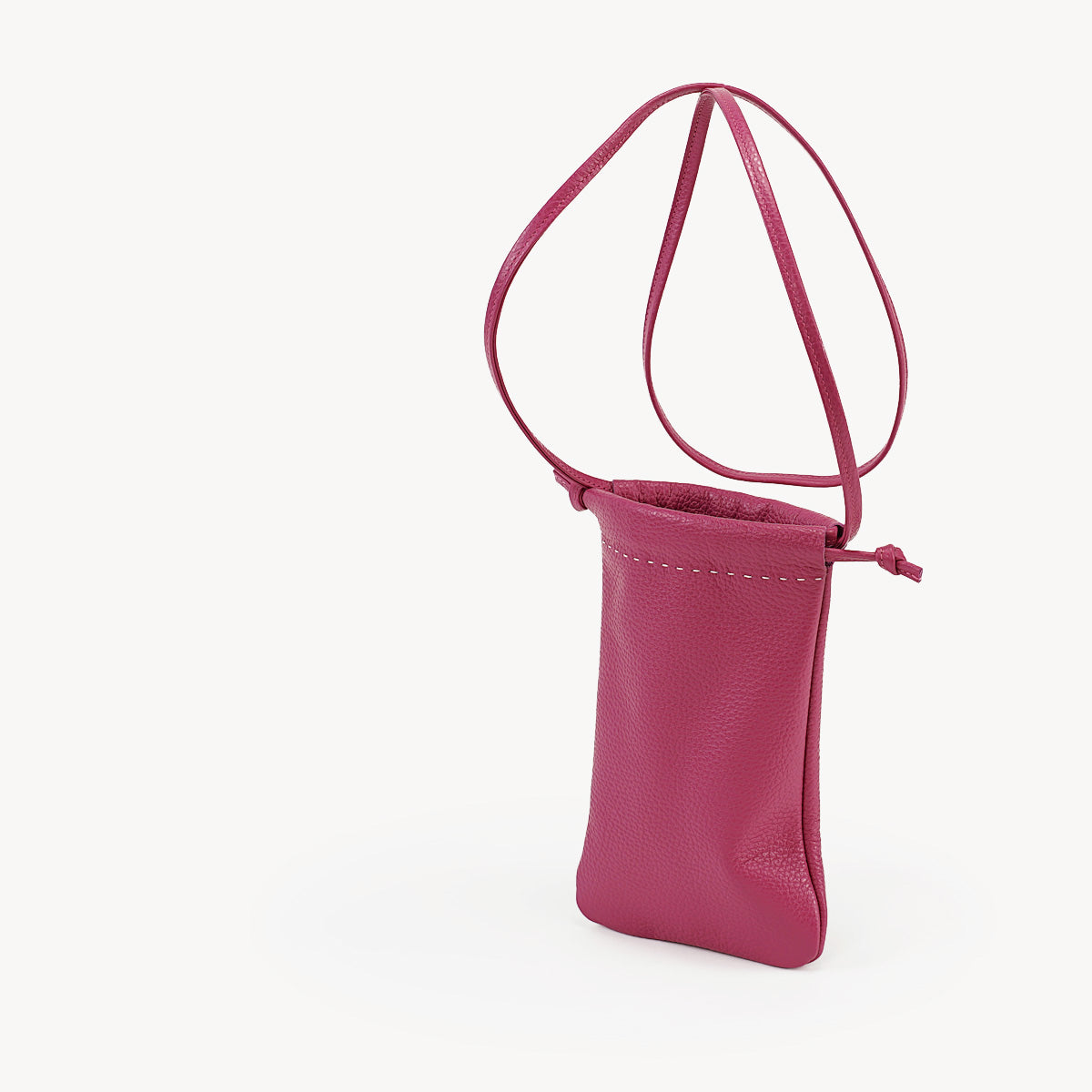 Soleil Phone Bag, Textured Leather, Re Foncé Color