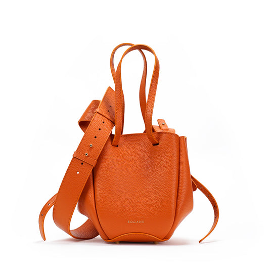 Mini Pétale Bag, Textured Leather, Orange Color, with Extras