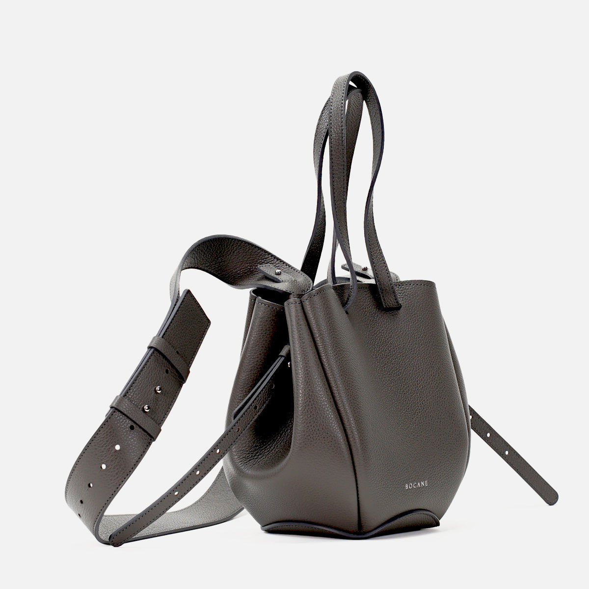 Mini Pétale Bag, Textured Leather, Smoky Grey Color, with Extras
