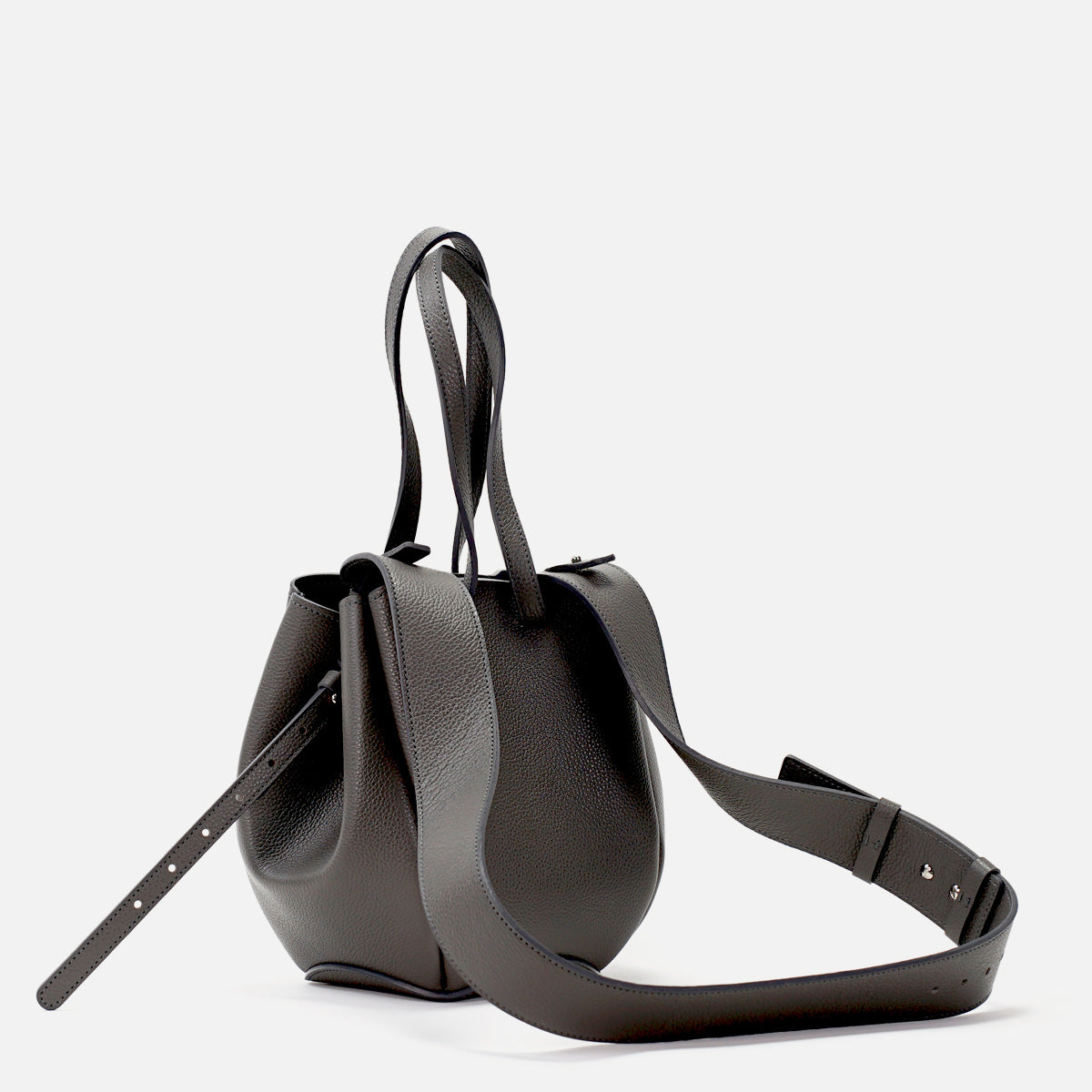 Mini Pétale Bag, Textured Leather, Smoky Grey Color, with Extras