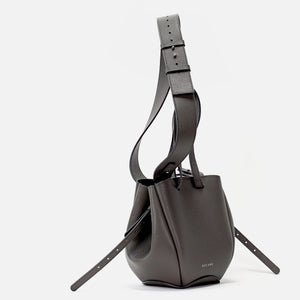 Mini Pétale Bag, Textured Leather, Smoky Grey Color, with Extras