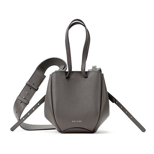 Mini Pétale Bag, Textured Leather, Smoky Grey Color, with Extras