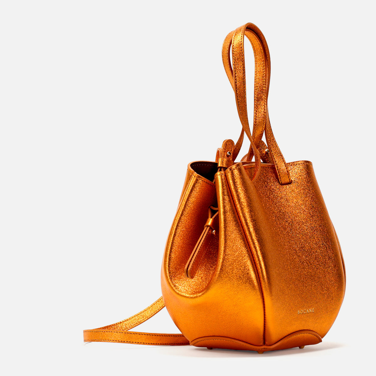 Mini Pétale Bag, Textured Leather, Orange Metallic Color, with Options