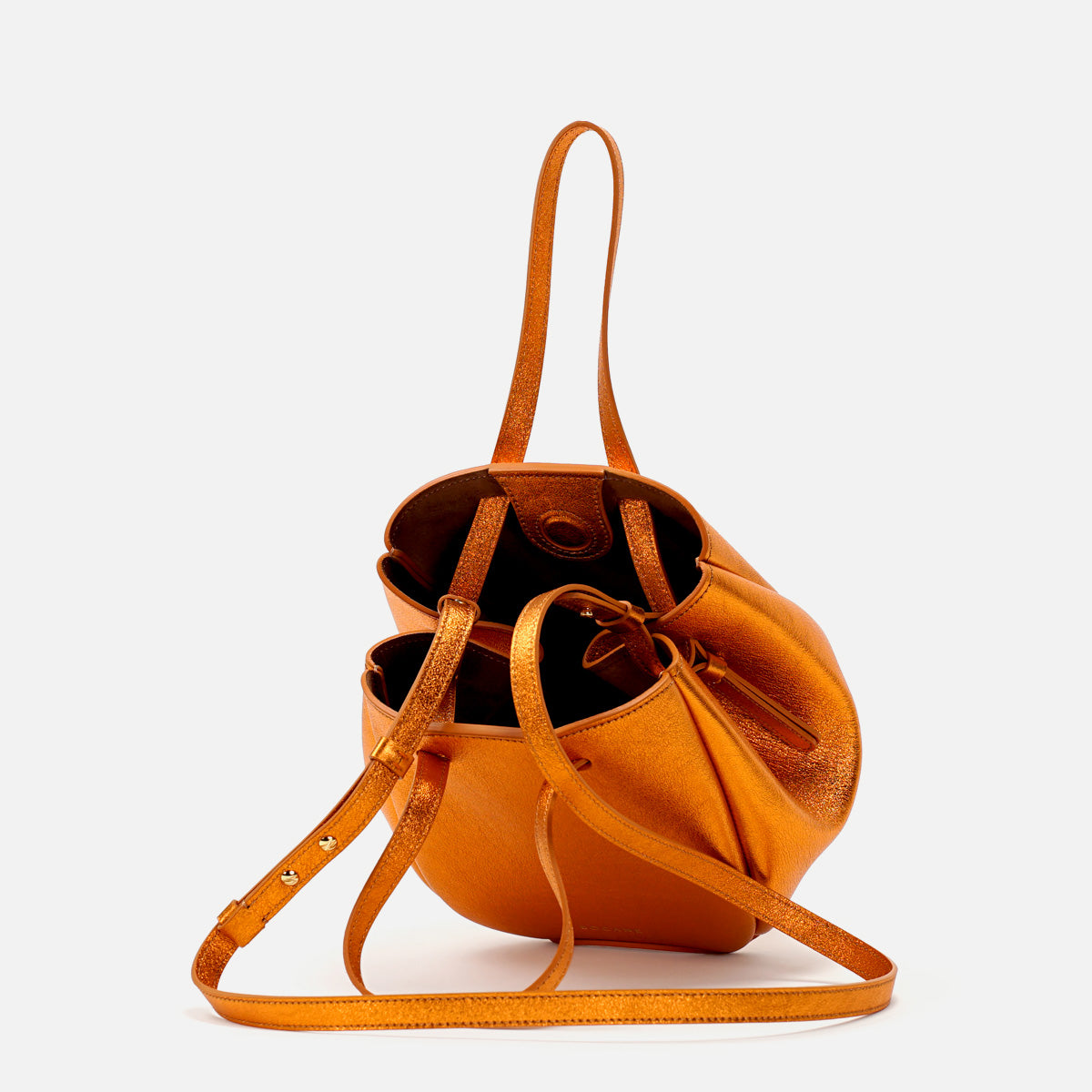 Mini Pétale Bag, Textured Leather, Orange Metallic Color, with Options