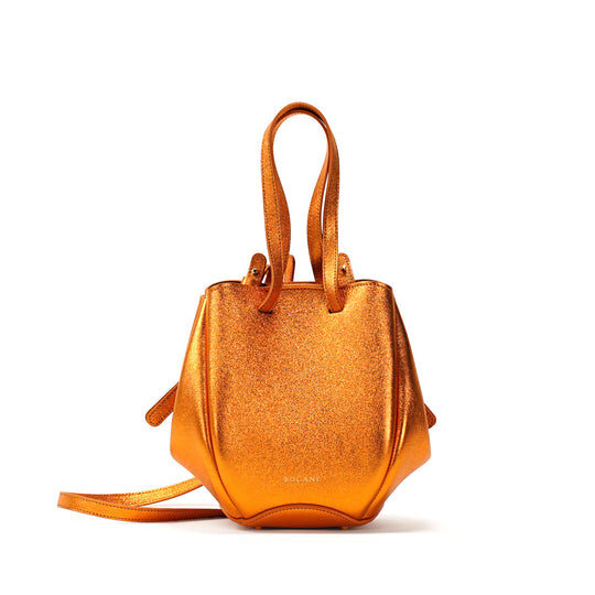 Mini Pétale Bag, Textured Leather, Orange Metallic Color, with Options