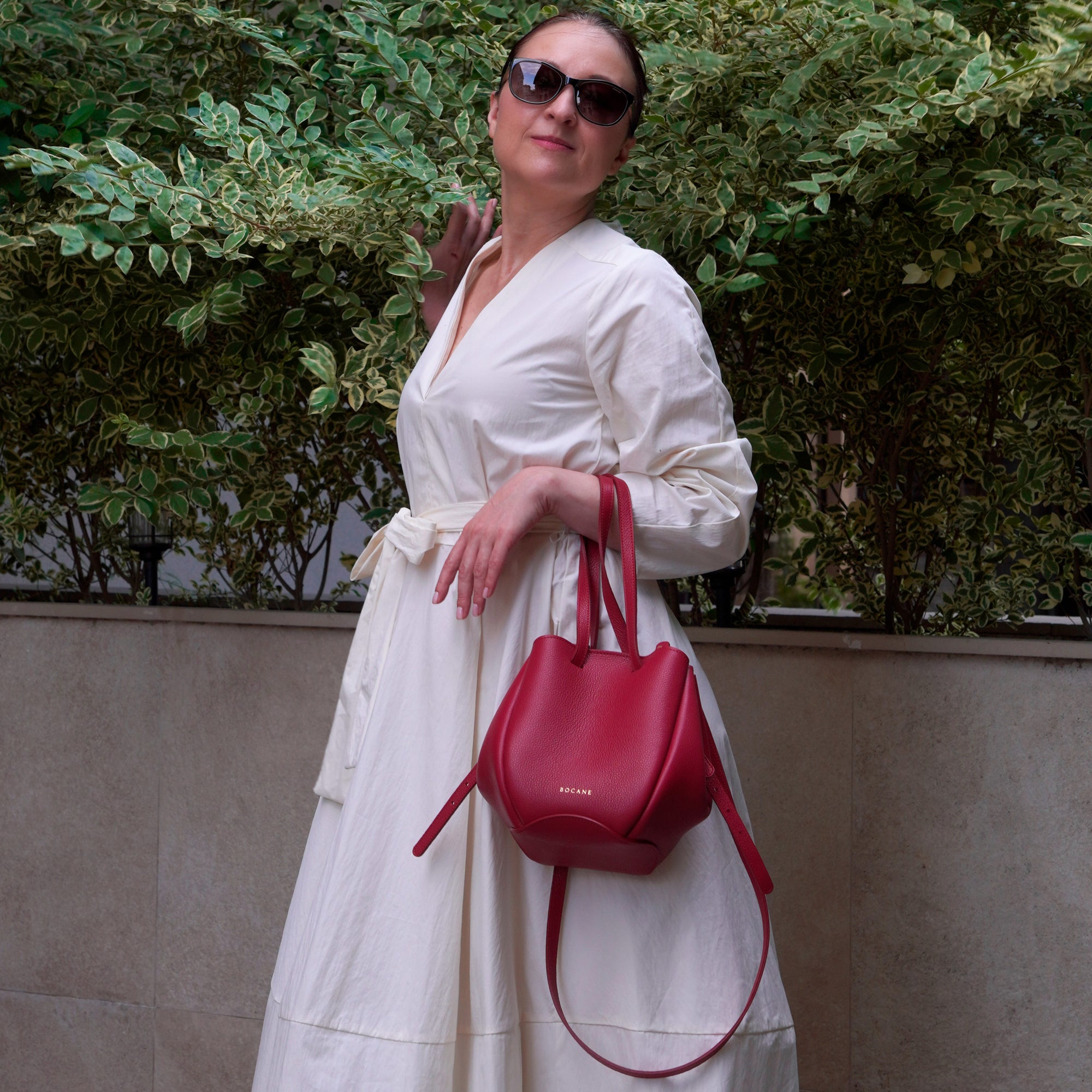 Mini Pétale Bag, Textured Leather, Red, with Extras