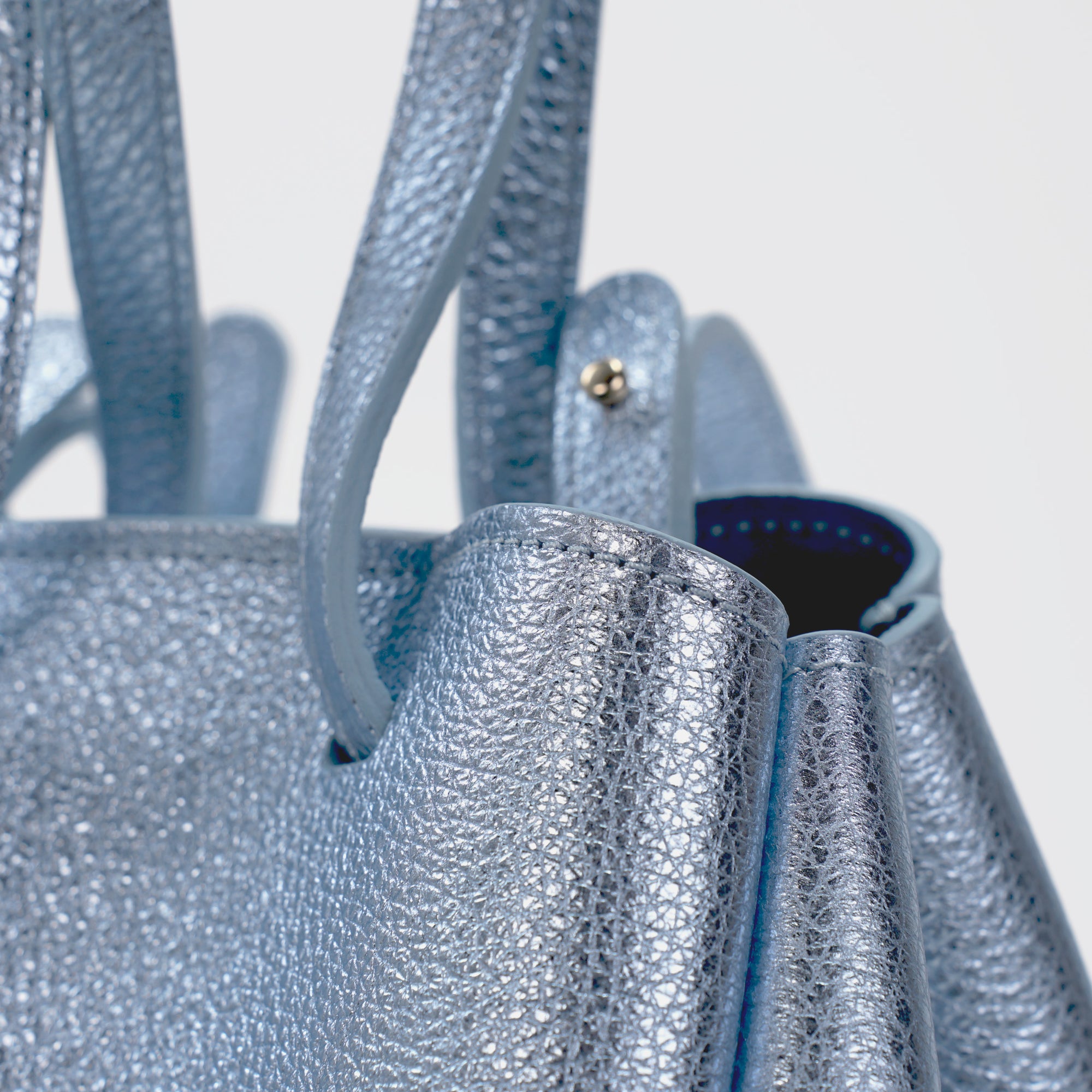 Mini Pétale Bag, Textured Leather, Shiny Pastel Blue, with Extras