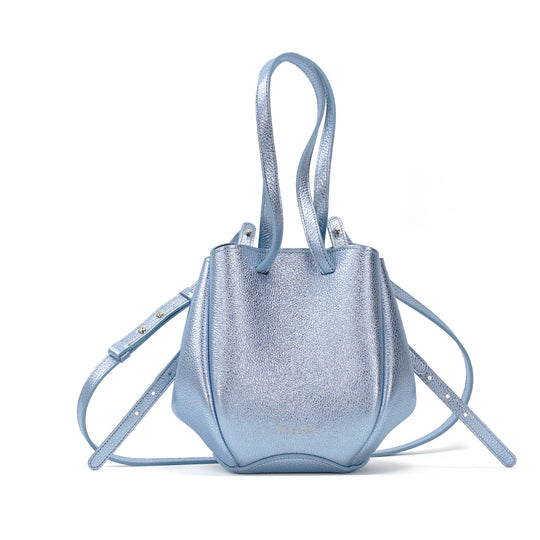 Mini Pétale Bag, Textured Leather, Shiny Pastel Blue, with Extras