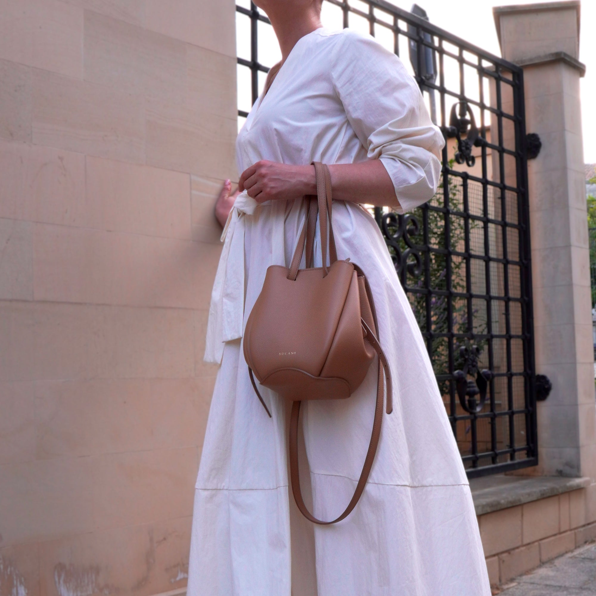 Mini Pétale Bag, Textured Leather, Cappuccino, with Extras