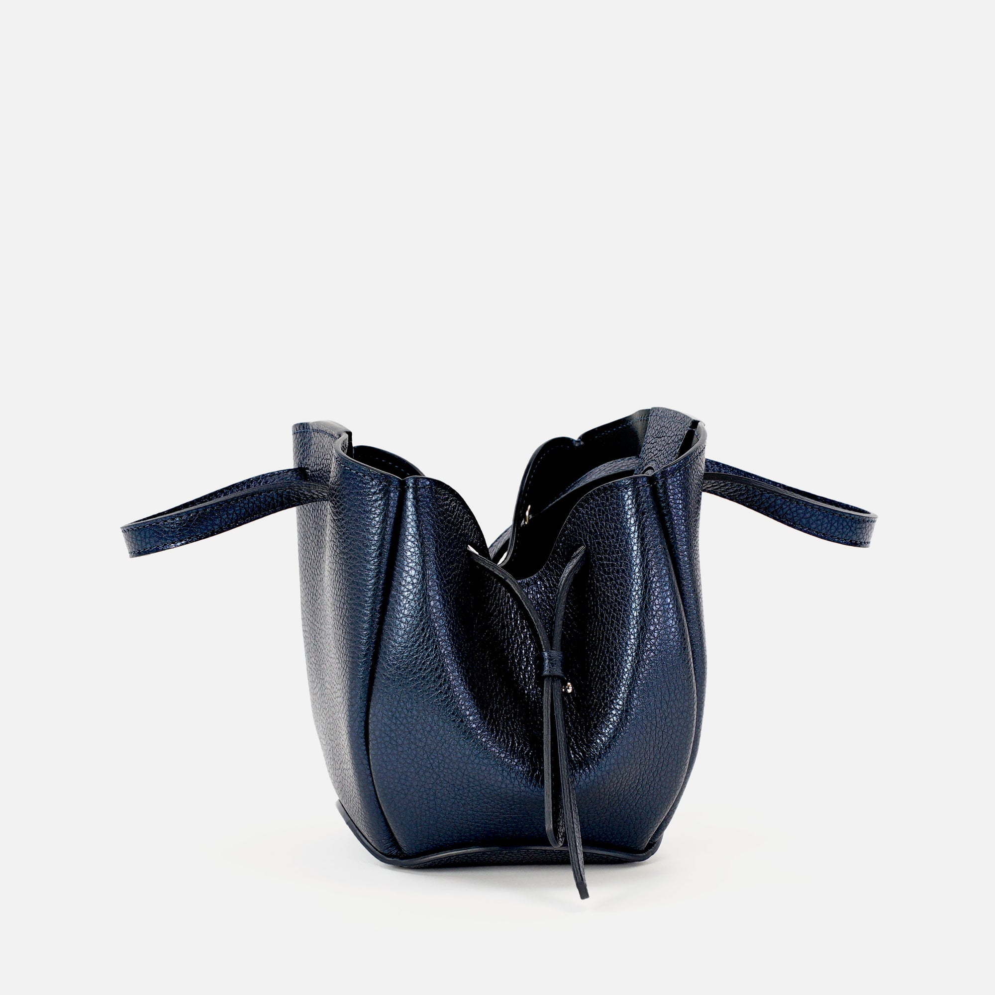 Bijou Pétale Bag, Textured Leather, Metallic Navy Blue, with Extras