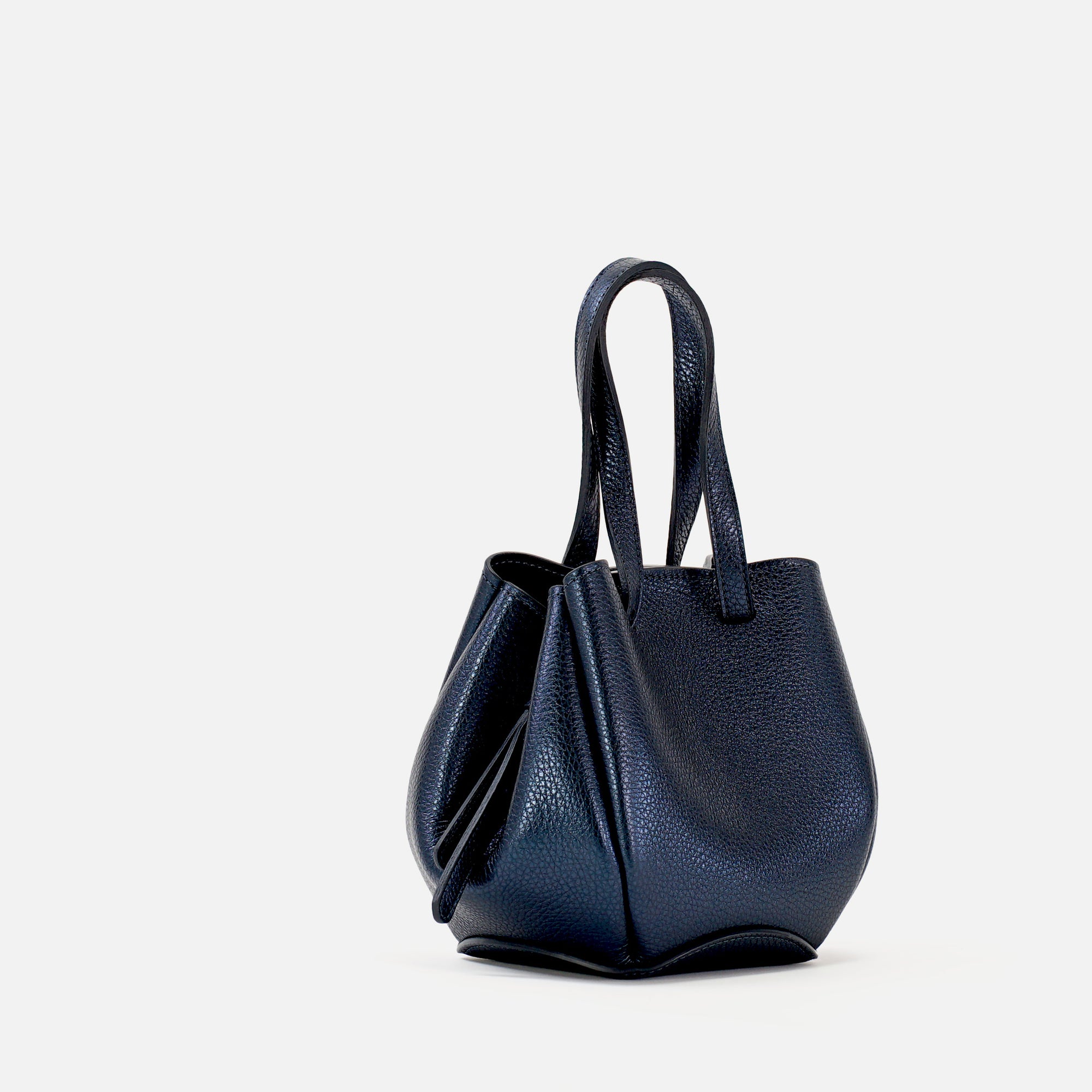 Bijou Pétale Bag, Textured Leather, Metallic Navy Blue, with Extras