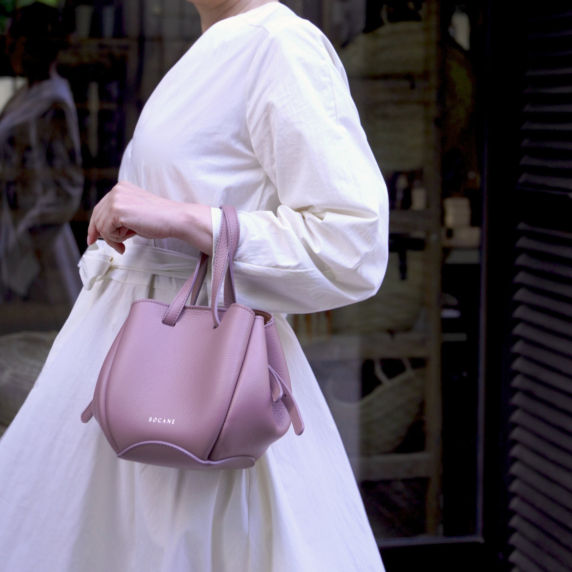 Bijou Pétale Bag, Textured Leather, Balsamic