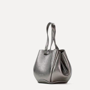 Bijou Pétale Bag, Textured Leather, Metallic Warm Grey, with Extras