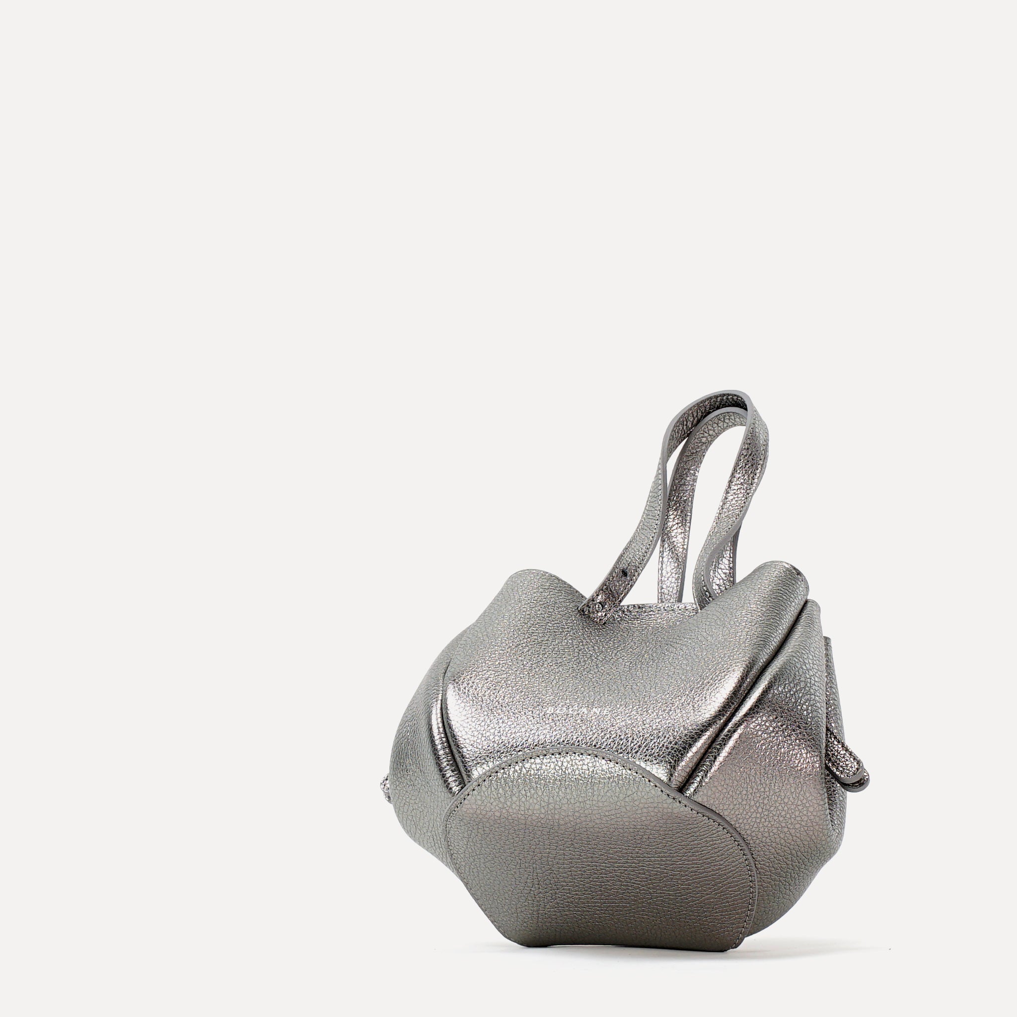 Bijou Pétale Bag, Textured Leather, Metallic Warm Grey, with Extras