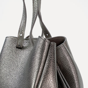 Bijou Pétale Bag, Textured Leather, Metallic Warm Grey, with Extras