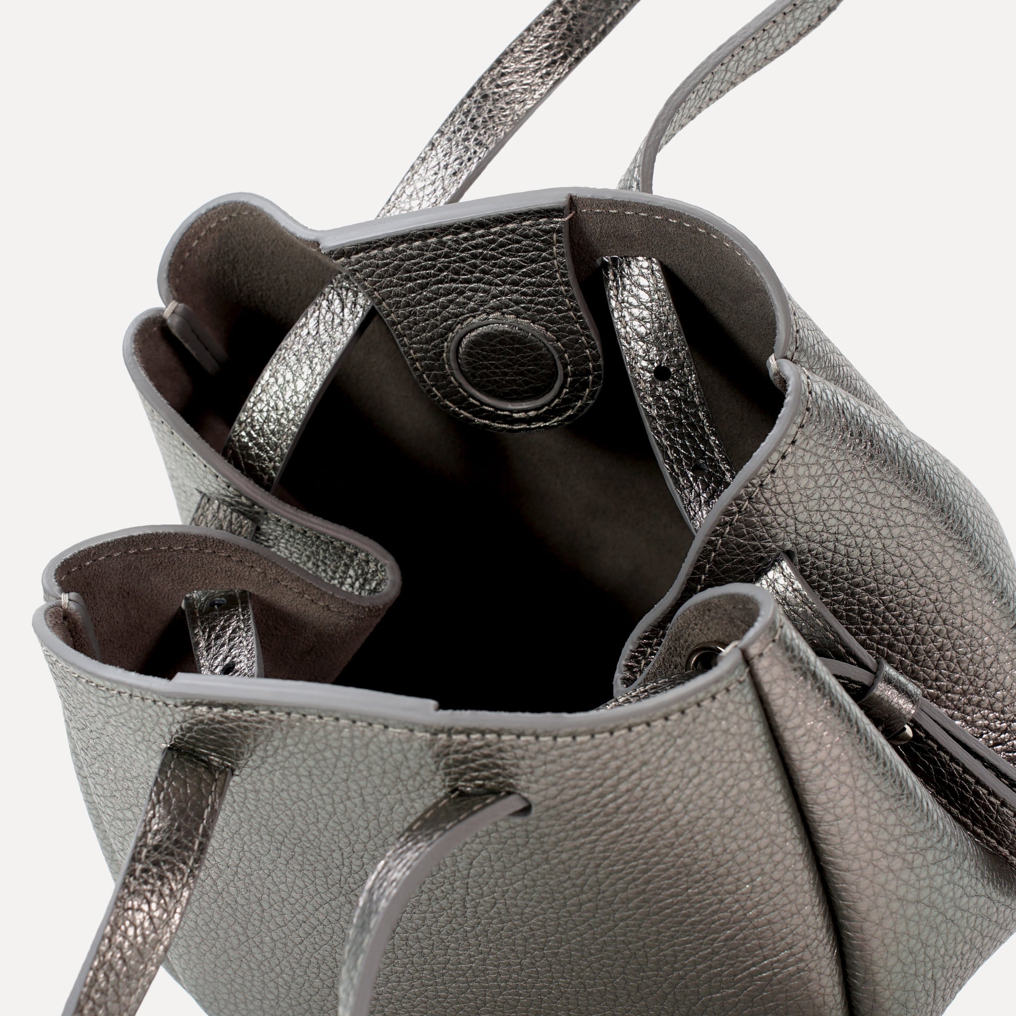 Bijou Pétale Bag, Textured Leather, Metallic Warm Grey, with Extras
