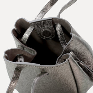 Bijou Pétale Bag, Textured Leather, Metallic Warm Grey, with Extras