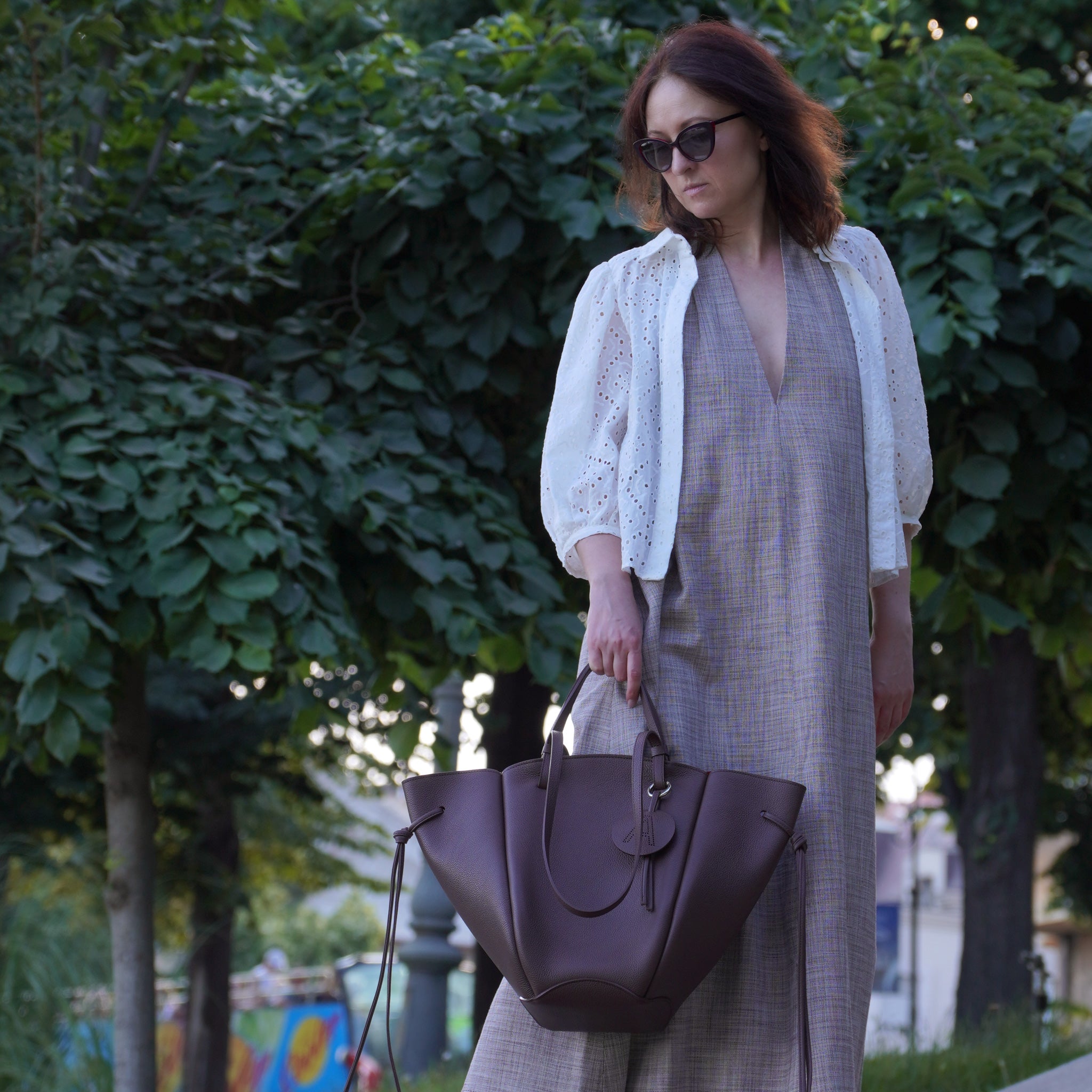 Maxi Voulez-Vous Bag, Textured Leather, Chocolate