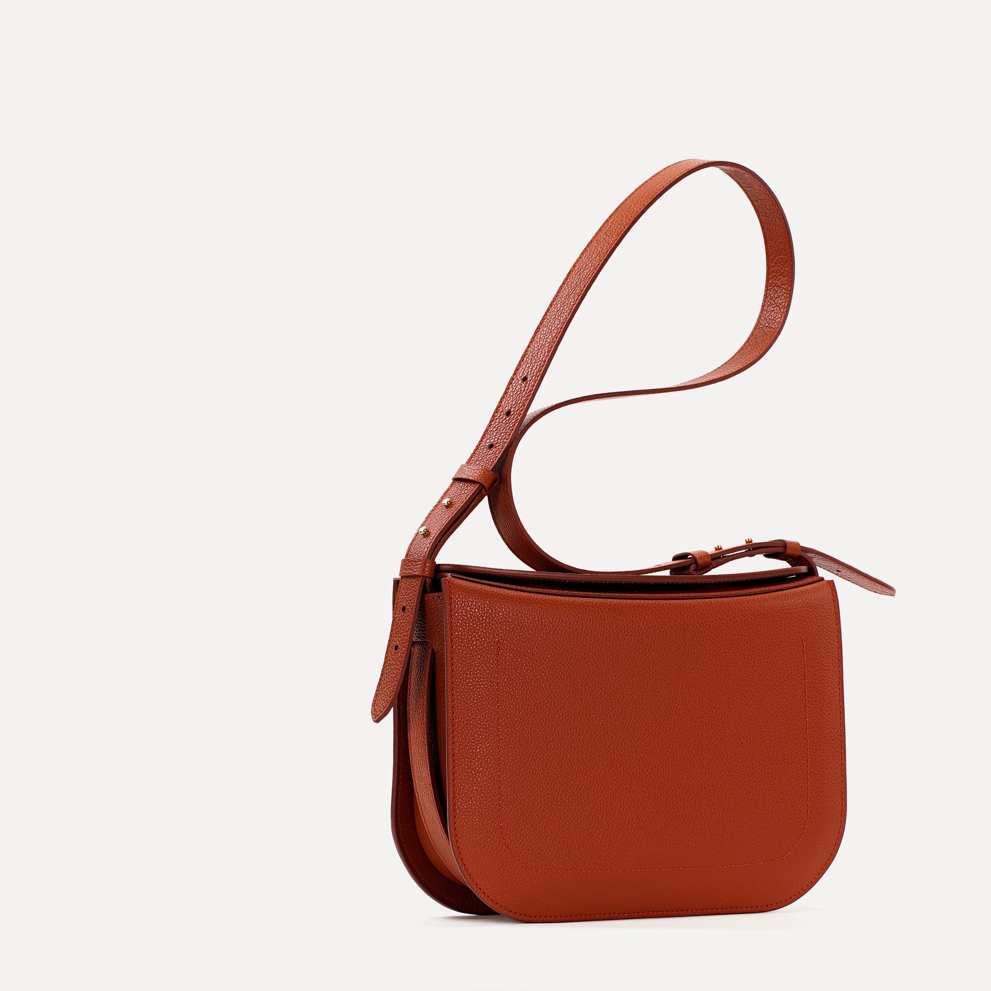 Maxi Demoiselle Bag, Textured Leather, Rust Color