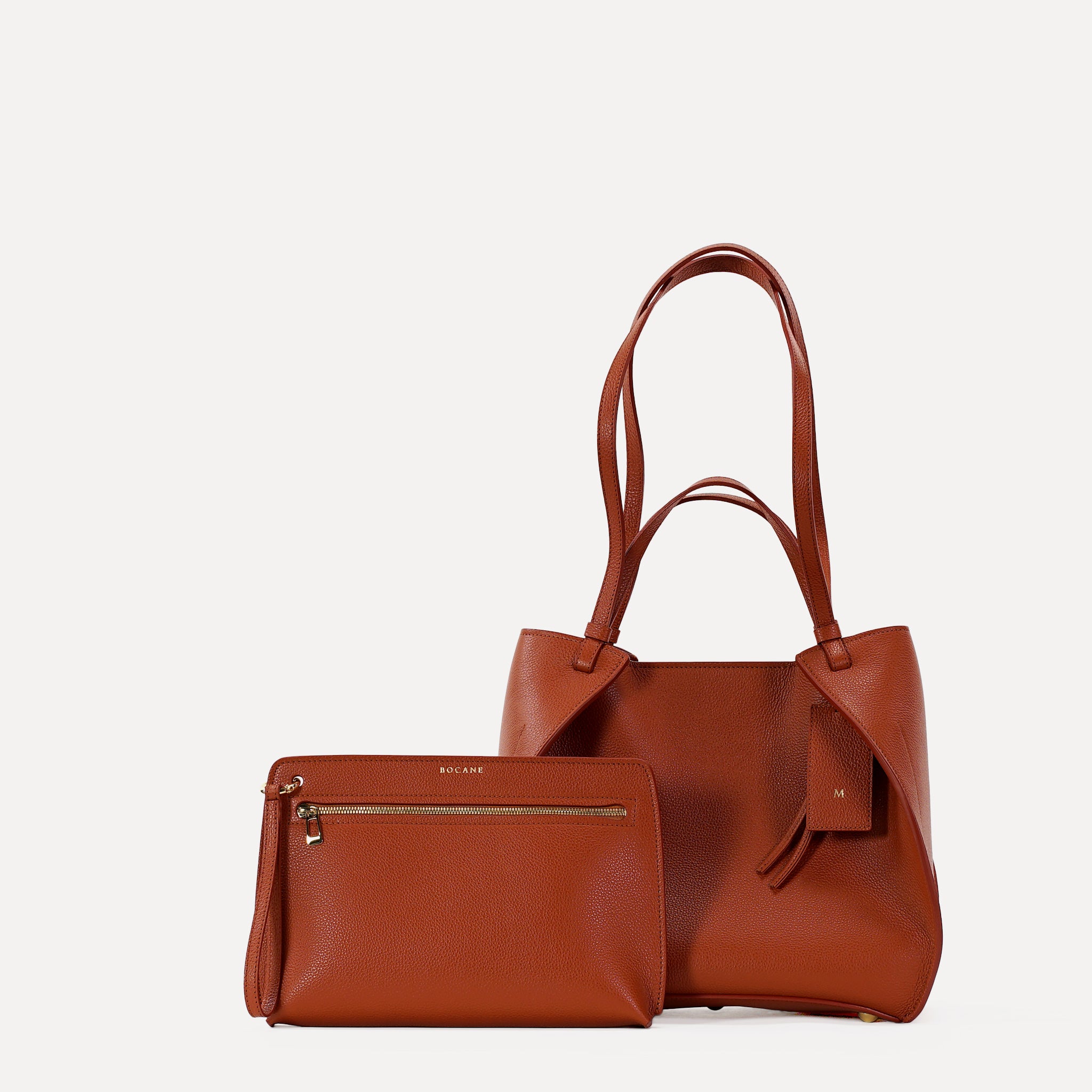 Amarante Bureau Bag, Textured Leather, Rust