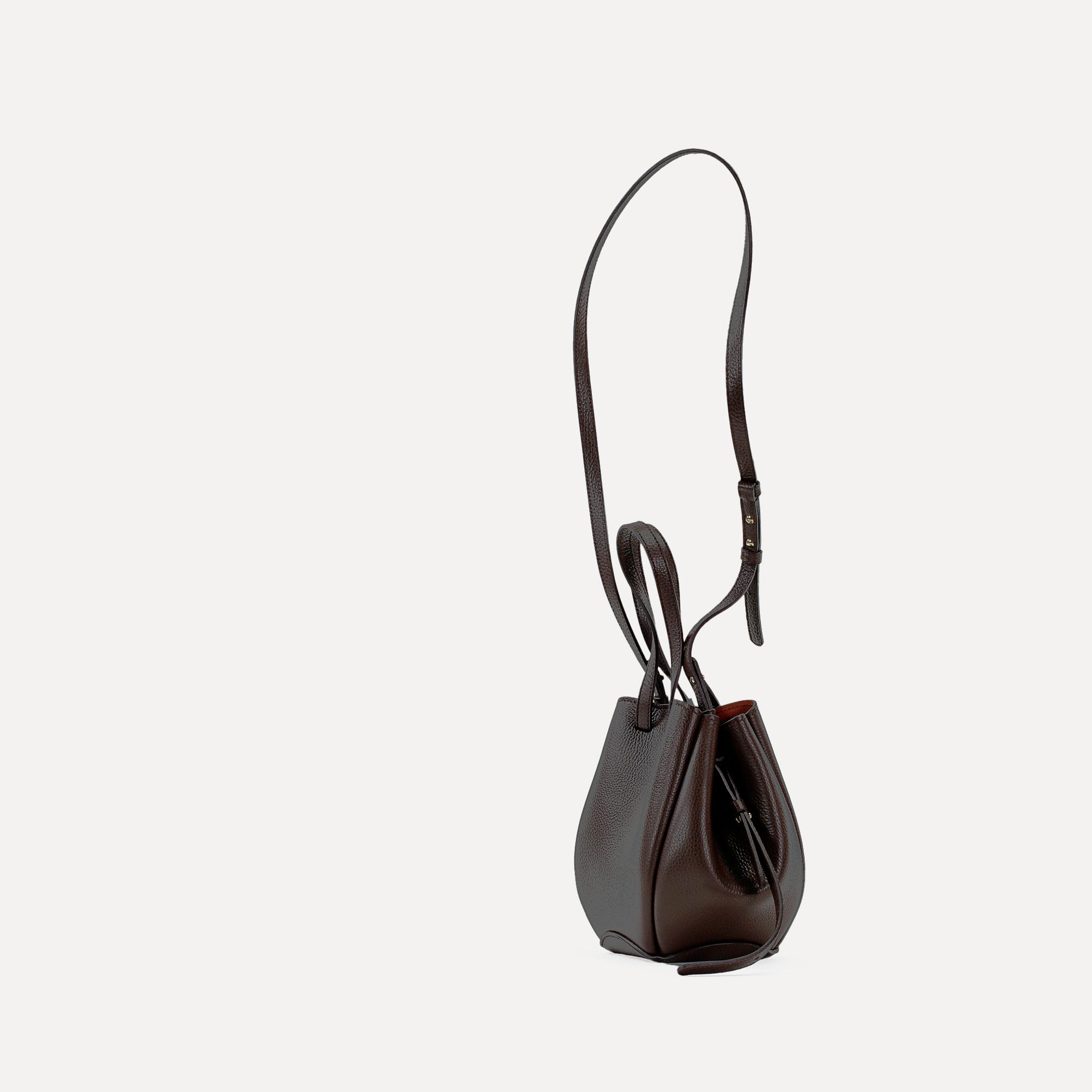Mini Pétale Bag, Textured Leather, Chocolate Color, with Accessories
