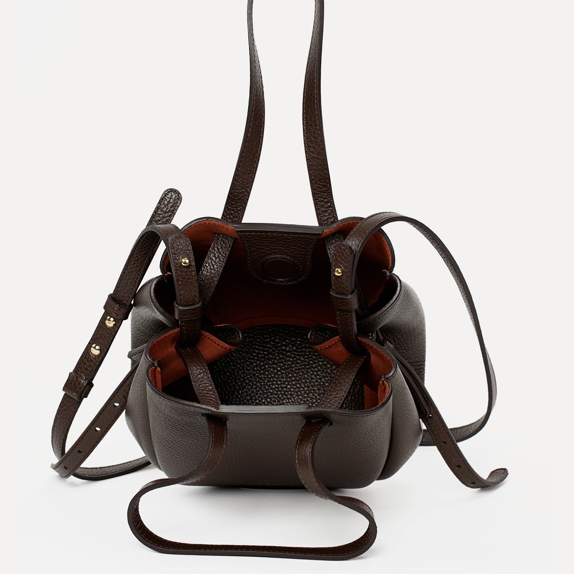 Mini Pétale Bag, Textured Leather, Chocolate Color, with Accessories
