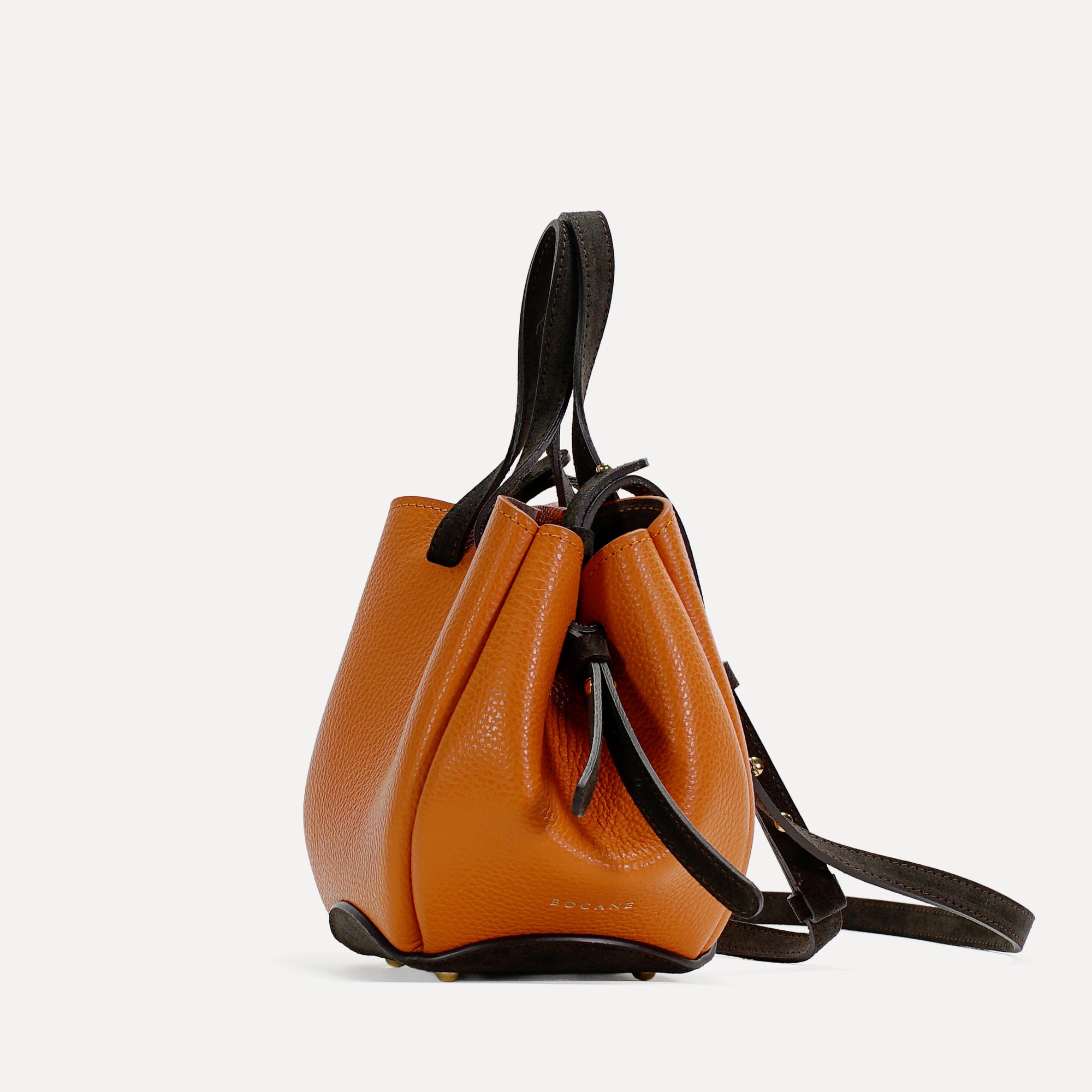 Bijou Pétale Bag, Textured Leather, Orange Leather &amp; Dark Chocolate Suede