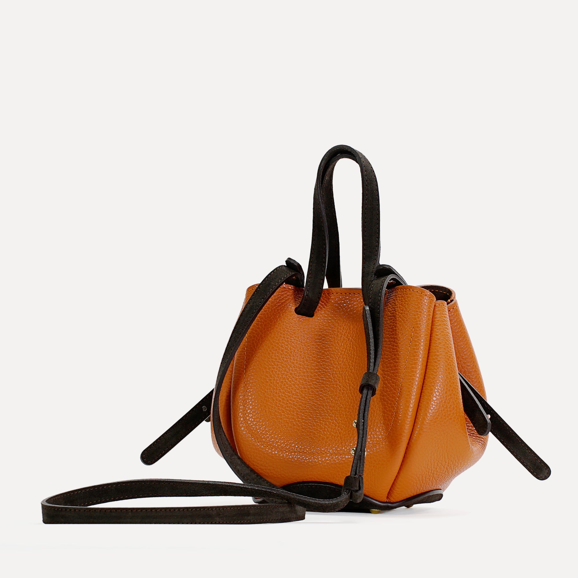 Bijou Pétale Bag, Textured Leather, Orange Leather &amp; Dark Chocolate Suede