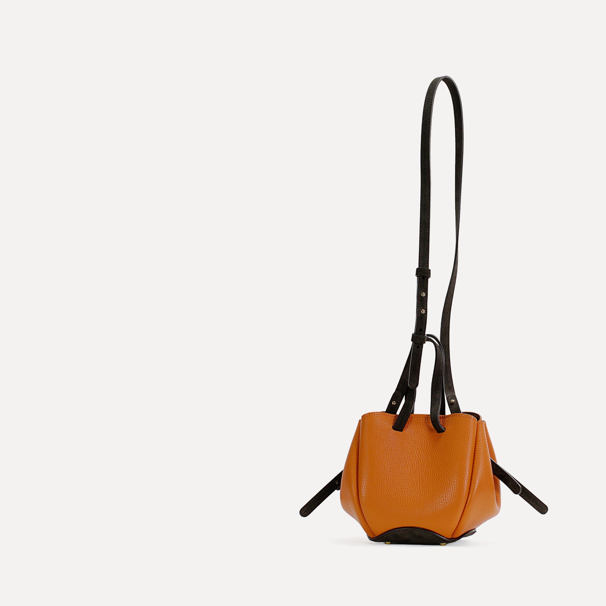 Bijou Pétale Bag, Textured Leather, Orange Leather &amp; Dark Chocolate Suede