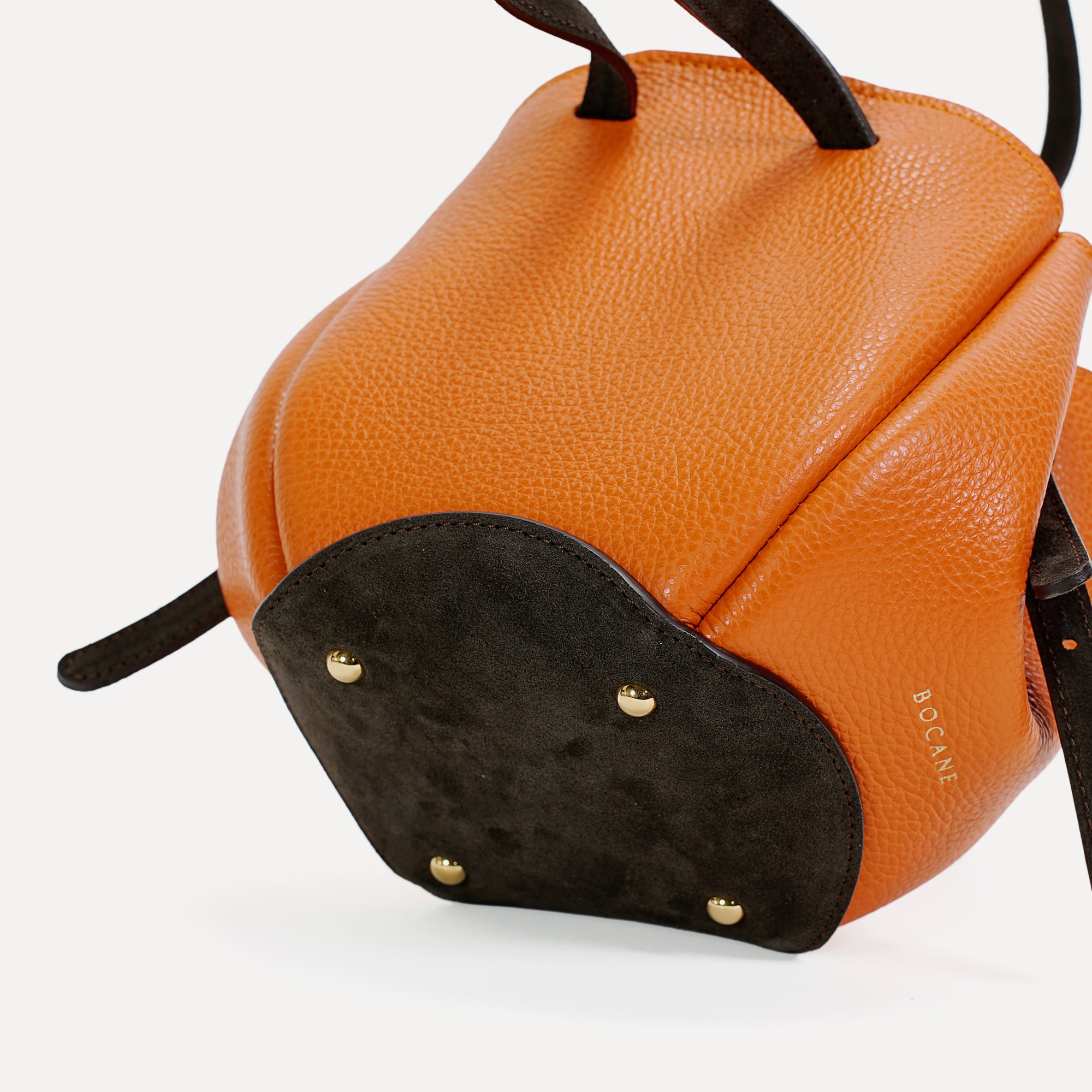 Bijou Pétale Bag, Textured Leather, Orange Leather &amp; Dark Chocolate Suede
