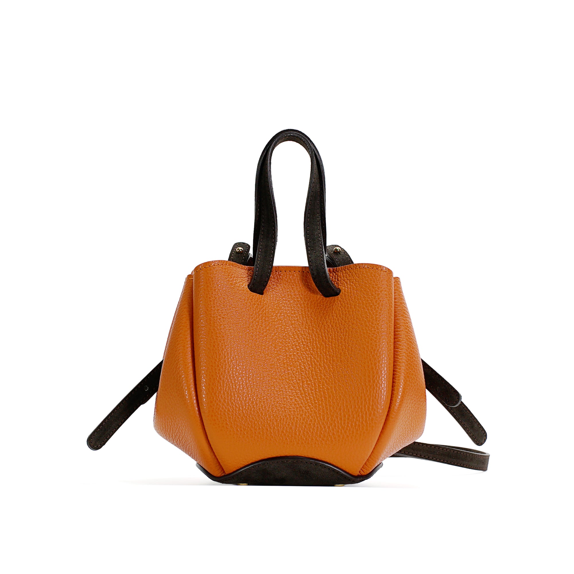 Bijou Pétale Bag, Textured Leather, Orange Leather &amp; Dark Chocolate Suede