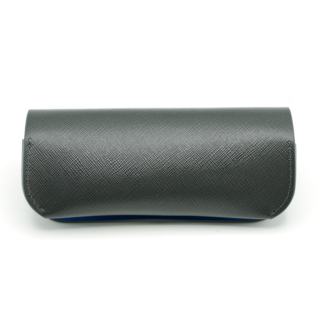 Saffiano Leather Glasses Case, Gray with Blue Accents