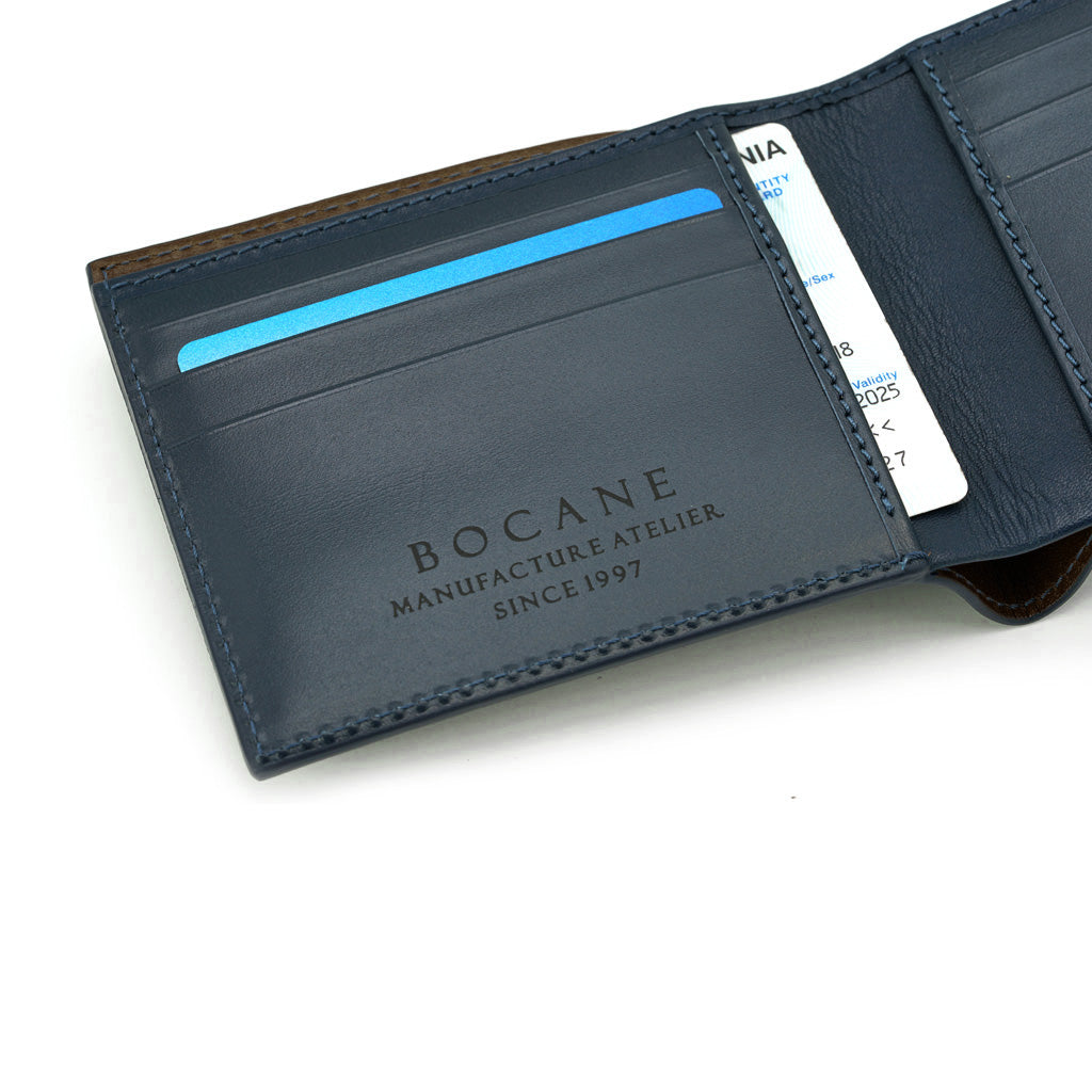Slim Leather Wallet, Saffiano,Navy Blue