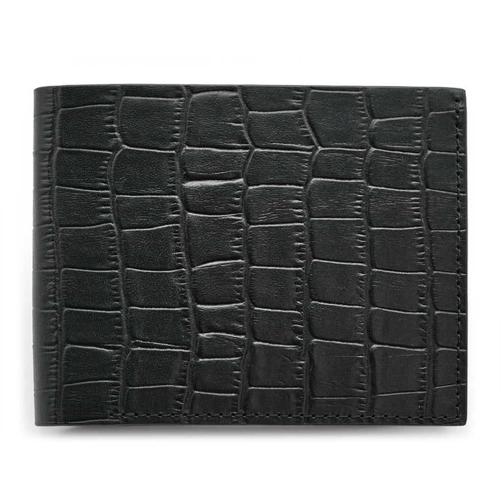 Slim Crocodile Print Leather Wallet, Matte Black