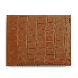 Slim Crocodile Print Leather Wallet in Cognac Brown