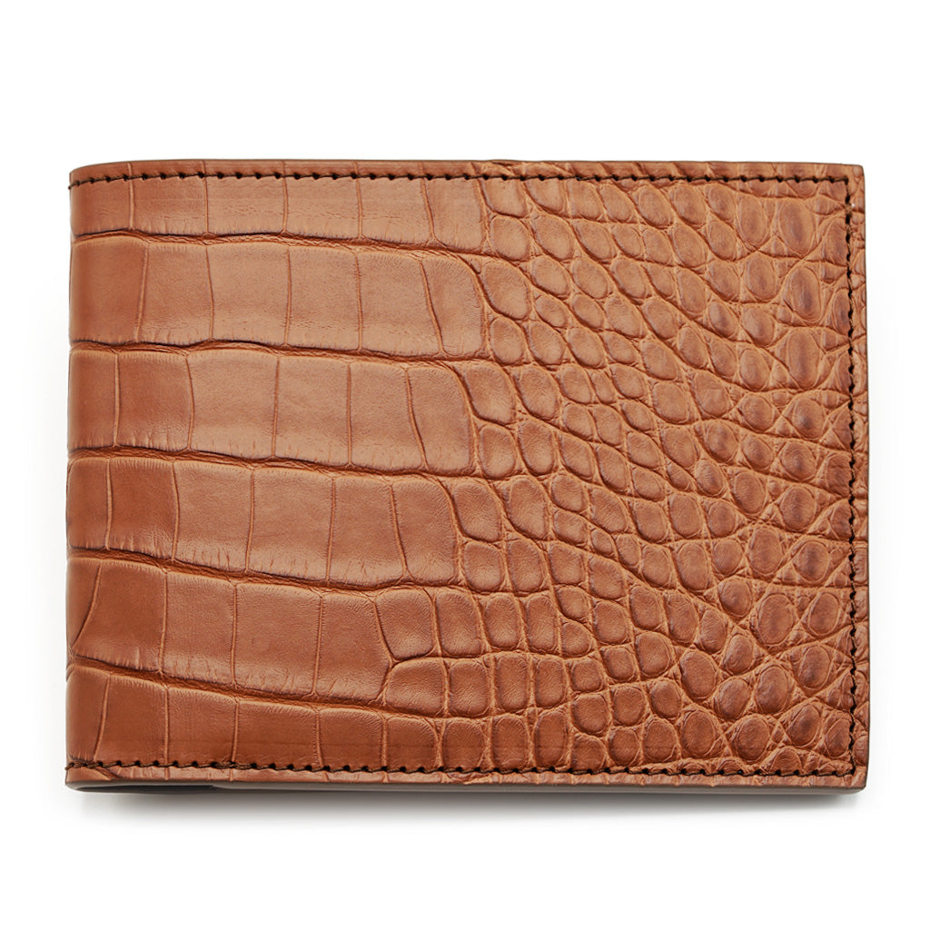 Slim Crocodile Leather Wallet, Matte Black