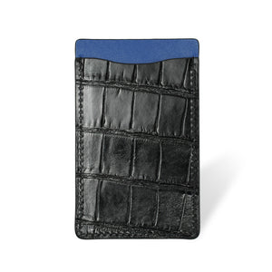 Hublot Card Case in Alligator Leather, Rectangular Scales, Glossy Black / Blue